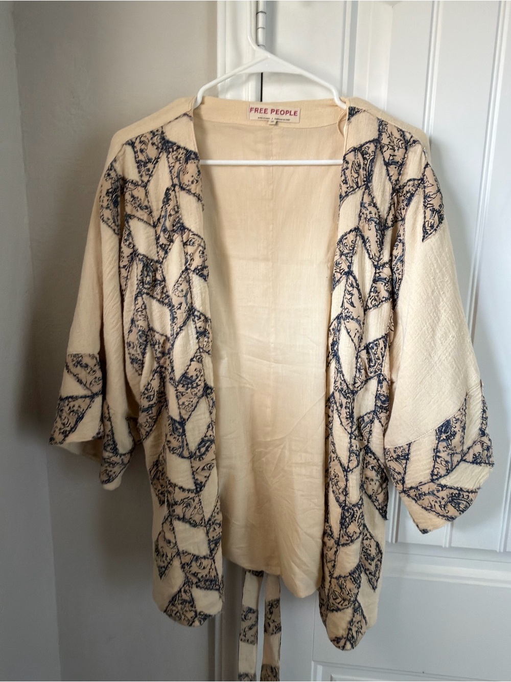 Free People Cream Kimono with Navy Pattern - Picture 2 of 4